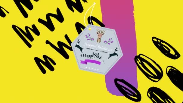 Animation Des Vœux Noël Sur Étiquette Sur Fond Animé Coloré — Video