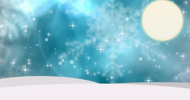 Animatie Van Vrolijk Kerstfeest Vrolijke Nieuwjaarstekst Het Winterlandschap Kerstmis Winter — Stockvideo
