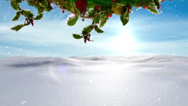 Анимация Снега Падающего Над Зимними Пейзажами Рождество Традиции Концепция Празднования — стоковое видео