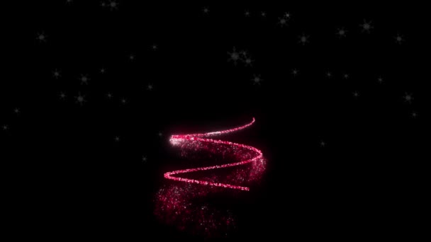 Animatie Sneeuw Vallen Neon Kerstboom Zwarte Achtergrond Kerstmis Traditie Viering — Stockvideo