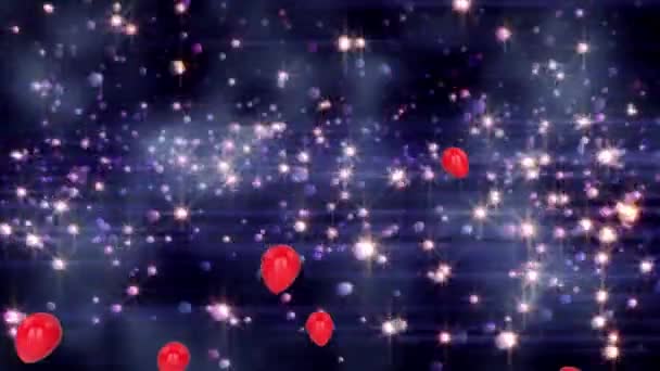 Parlayan Işıkların Üzerinde Uçan Kırmızı Balonların Animasyonu Yeni Yıl Partisi — Stok video