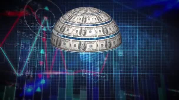 Animace Amerických Dolarových Bankovek Které Točí Nad Monitorem Tepové Frekvence — Stock video