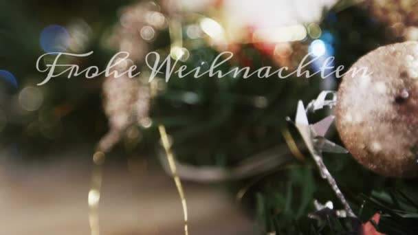 Animation Von Deutschen Weihnachtsgrüßen Text Über Christbaumkugeln Weihnachtsschmuck Weihnachten Tradition — Stockvideo