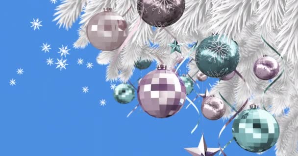 Animation Neige Tombant Sur Décoration Noël Sur Fond Bleu Noël — Video