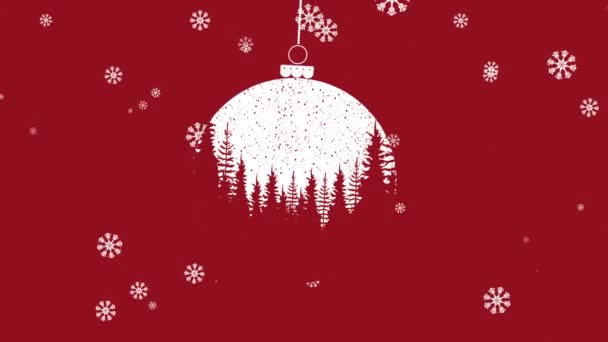 Animation Neige Tombant Sur Boule Sur Fond Rouge Noël Tradition — Video