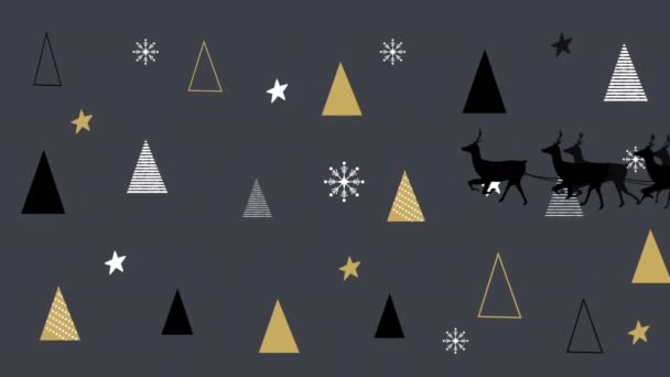 Animación Santa Claus Trineo Con Renos Sobre Estrellas Textura Árbol — Vídeos de Stock