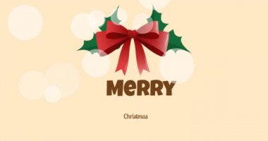 Yılbaşı süslemeleri ve sarı arka planda ışık lekeleri olan mutlu noel mesajlarının animasyonu. Noel, kış, gelenek ve kutlama konsepti dijital olarak oluşturulmuş video.