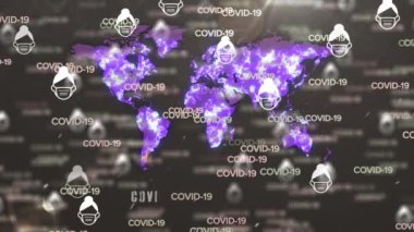 Karanlık arka planda dünyaya hasta emojilerin düşüşü. küresel covid 19 salgın hastalık ve sağlık hizmetleri konsepti dijital olarak oluşturulmuş video.