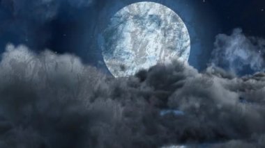 Grunge deseni bulutların ve ayın üzerinde gece gökyüzünde. Cadılar Bayramı vektör illüstrasyonu ve sanat konsepti