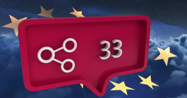 Animacja Ikony Akcji Numerami Bańce Mowy Flagą Unii Europejskiej Globalne — Wideo stockowe