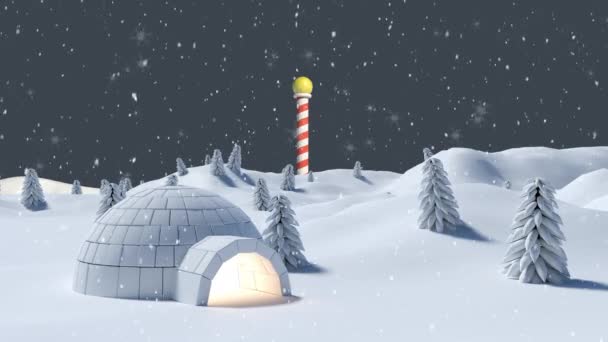 Animação Neve Caindo Sobre Iglu Paisagem Inverno Natal Inverno Tradição — Vídeo de Stock