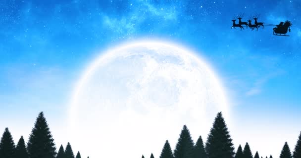 Animación Santa Claus Trineo Con Renos Sobre Luna Cielo Navidad — Vídeo de stock