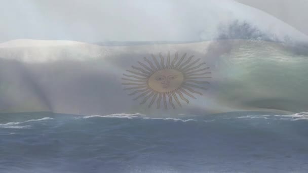 Digitale Zusammensetzung Der Argentinischen Flagge Die Gegen Das Luftbild Der — Stockvideo