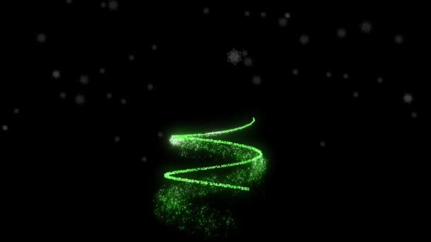 Animation Von Schnee Der Über Einen Neonfarbenen Weihnachtsbaum Auf Schwarzem — Stockvideo
