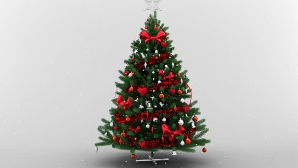 在白色的背景上 雪花飘落在圣诞树上的动画 圣诞节 传统和庆祝概念数字制作的视频 — 图库视频影像