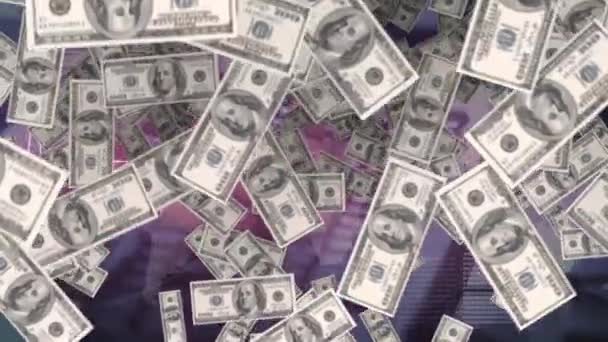 Animatie Van Amerikaanse Dollar Bankbiljetten Zwevend Hartslagmeter Wereldbol Mondiaal Business — Stockvideo