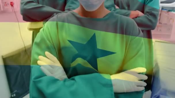 Animation Flag Ghana Waving Surgeons Operating Theatre Global Medicine Healthcare — Stock Video