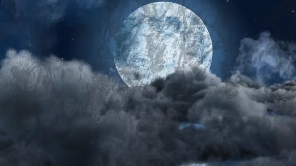 Grunge Υφή Επικαλύπτονται Πάνω Από Σύννεφα Και Φεγγάρι Στο Νυχτερινό — Αρχείο Βίντεο