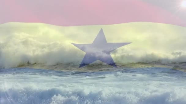Digitale Zusammensetzung Der Schwenkenden Ghanafahne Gegen Die Wellen Meer Nationales — Stockvideo