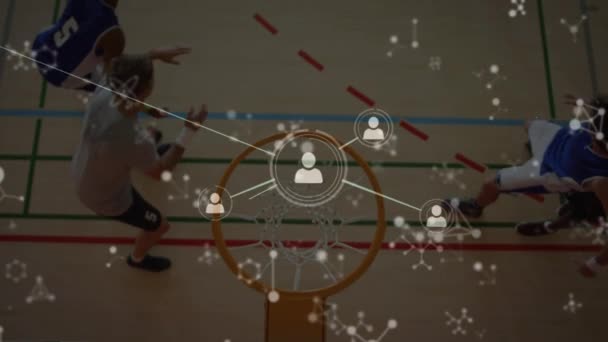 Animación Red Conexiones Través Diversos Grupos Jugadores Baloncesto Masculino Deporte — Vídeos de Stock