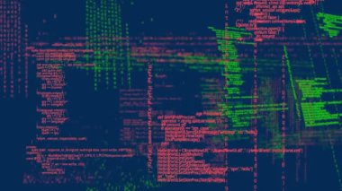 Mavi arkaplanda veri işleme animasyonu. küresel bağlantılar, veri işleme ve dijital arayüz konsepti dijital olarak oluşturulmuş video.