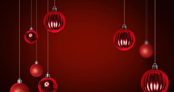 Animation Red Christmas Baubles Red Background Christmas Winter Tradition Celebration — Stock Video