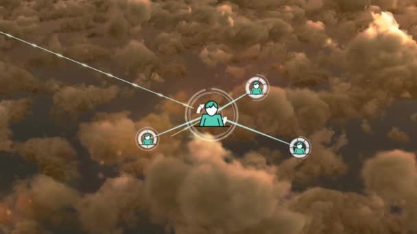 Netzwerk Von Profilsymbolen Gegen Wolken Himmel Globales Netzwerk Und Cloud — Stockvideo