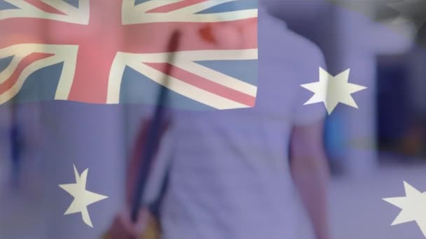 Animation Drapeau Australien Agitant Sur Homme Portant Masque Facial Lors — Video