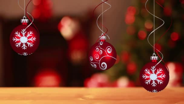 Animación Adornos Navideños Sobre Guirnaldas Bokeh Navidad Invierno Tradición Concepto — Vídeos de Stock