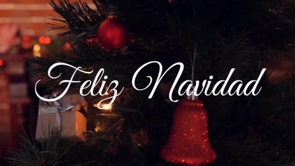 Animation Spanish Christmas Greetings Christmas Tree Baubles Christmas Winter Tradition — Stock Video