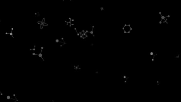 Animace Létajících Molekul Černém Pozadí Globální Věda Bezpečnost Koncepce Digitálního — Stock video