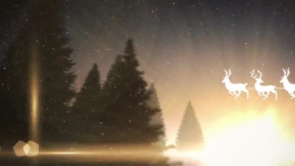 Animación Felices Fiestas Texto Sobre Paisaje Invierno Santa Claus Con — Vídeos de Stock