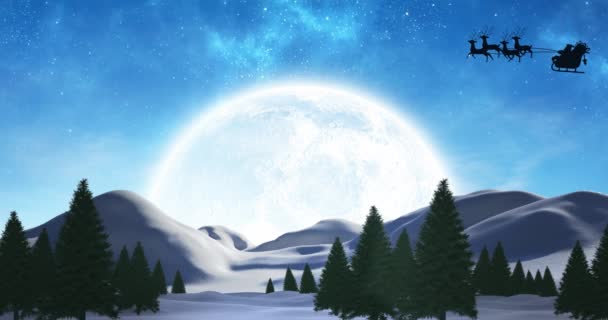 Animación Santa Claus Trineo Con Renos Sobre Luna Cielo Navidad — Vídeo de stock