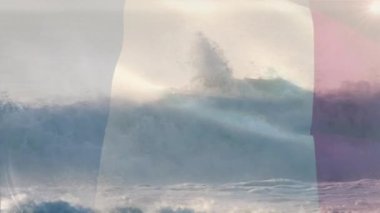 Denizde dalgalanan Belçika bayrağının animasyonu. seyahat, tatiller, vatanseverlik ve dijital olarak üretilen video konsepti.