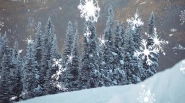 Kış kırsal manzarasına kar yağışının animasyonu. Noel, kış, gelenek ve kutlama konsepti dijital olarak oluşturulmuş video.