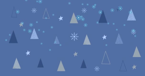 Animación Árboles Navidad Sobre Nieve Cayendo Sobre Fondo Azul Navidad — Vídeo de stock