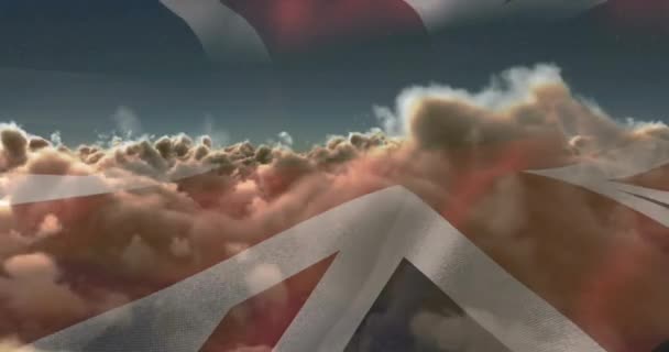 Animáció Felhők Felett Egyesült Királyság Zászlaja Globális Közösségi Média Kommunikációs — Stock videók