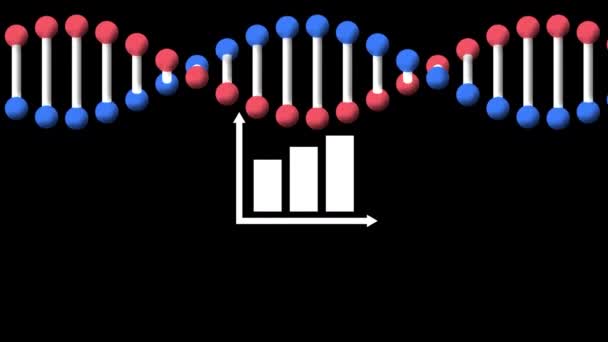 Animation Spinning Dna Strand Moving White Graph Black Background Happy — Stock Video
