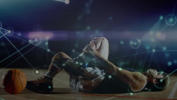 Animation Von Verbindungsnetzen Über Gemischte Männliche Basketballspieler Fitnessstudio Globaler Sport — Stockvideo