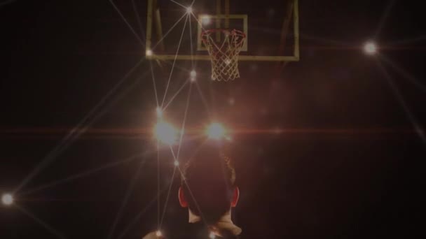 Animation Réseaux Connexions Sur Joueur Caucasien Basket Ball Masculin Salle — Video