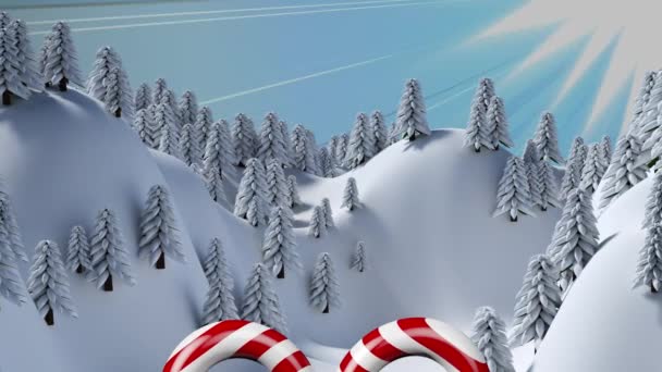 Animace Cukrových Tyčinek Přes Noční Zimní Krajinu Vánoční Zimní Tradiční — Stock video