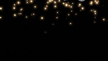 Siyah arka planda yıldızların üzerinde yılbaşı baloncuklarının canlandırılması. Noel, kış, gelenek ve kutlama konsepti dijital olarak oluşturulmuş video.
