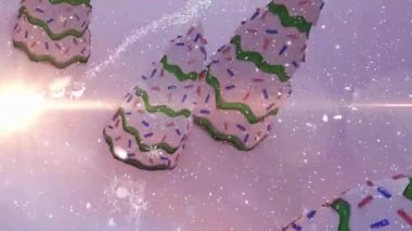 Kış manzarasına kar yağan animasyon ve ren geyikleriyle Noel Baba. Noel, kış, gelenek ve kutlama konsepti dijital olarak oluşturulmuş video.