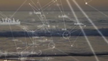 Boş sahil üzerindeki veri işleme ve bağlantı ağlarının animasyonu. global spor, incelik ve sağlıklı yaşam tarzı konsepti dijital olarak oluşturulmuş video.