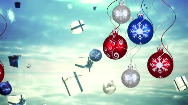 Animation Boules Arbre Noël Sur Les Symboles Noël Sur Fond — Video