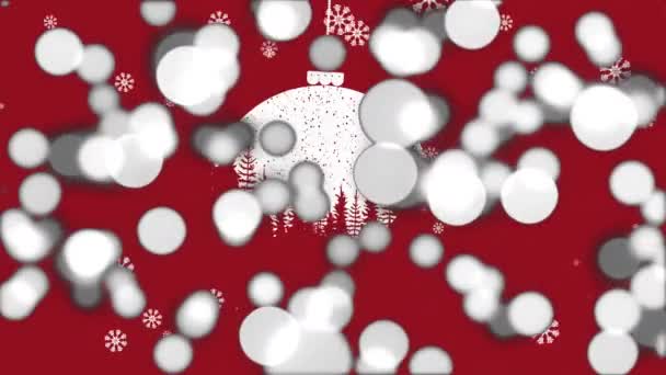 Animación Bola Navidad Sobre Nieve Cayendo Sobre Fondo Rojo Navidad — Vídeos de Stock
