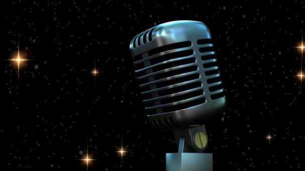 Animation Étoiles Tombant Sur Microphone Sur Fond Sombre Concept Divertissement — Video