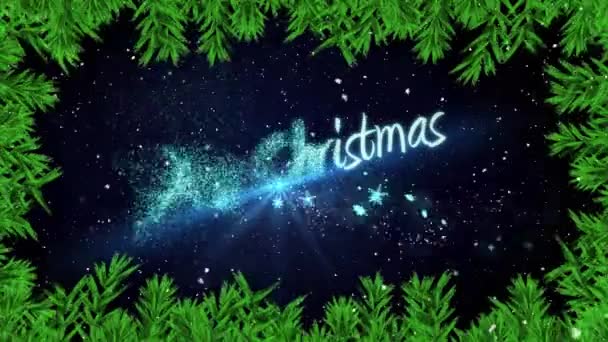 Animación Texto Navideño Alegre Nieve Cayendo Sobre Ramas Abeto Sobre — Vídeos de Stock