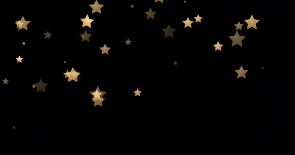 Siyah Arkaplandan Düşen Altın Yıldızların Animasyonu Noel Gelenek Kutlama Konsepti — Stok video