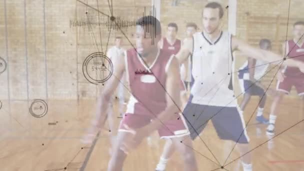 Animatie Van Netwerken Van Verbindingen Een Groep Verschillende Basketbalspelers Sportschool — Stockvideo